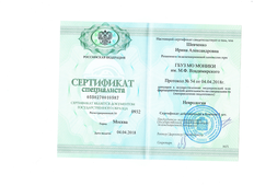 Сертификат Шевченко Ирина Александровна